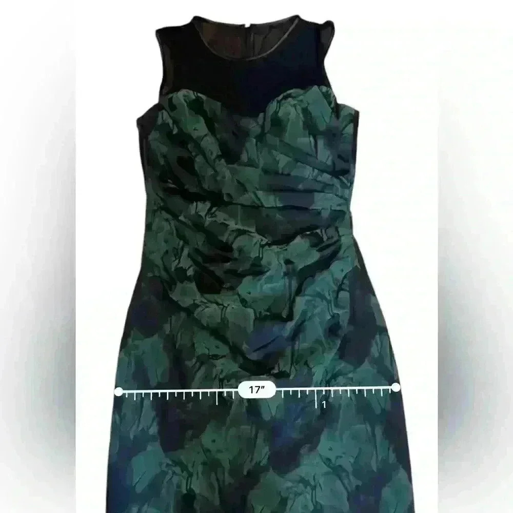 Teri Jon Rickie Freeman Green & Black Stretch Ruched Cocktail Dress NWT 6 - Picture 9 of 12